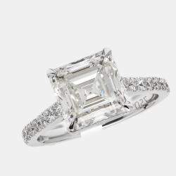 Pre Owned 3.3 cts Princess and Round Lab Grown Diamond 18k White Gold Ring Size 52