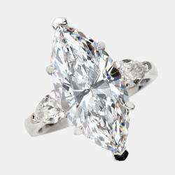 Pre Owned 5.5 cts Marquise and Pear Lab Grown Diamonds 18k White Gold Ring Size 52