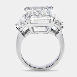 Pre Owned 14.00 cts Emerald Cut and Trapezoid Lab Grown Diamond 18k White Gold Ring Size 52