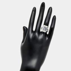 Pre Owned 14.00 cts Emerald Cut and Trapezoid Lab Grown Diamond 18k White Gold Ring Size 52