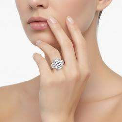 Pre Owned 14.00 cts Emerald Cut and Trapezoid Lab Grown Diamond 18k White Gold Ring Size 52