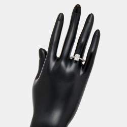 Pre Owned 1.9 cts Radiant and Round Lab Grown Diamond 18k White Gold Ring Size 53