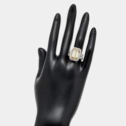 Pre Owned 11.6 cts Yellow Emerald Cut and Round Lab Grown Diamond 18k White Gold Ring Size 53