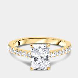 Pre Owned 1.98 cts Radiant and Round Lab Grown Diamond 18k Yellow Gold Ring Size 53