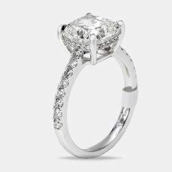 Pre Owned 3.4 cts Cushion and Round Lab Grown Diamond 18k White Gold Ring Size 53