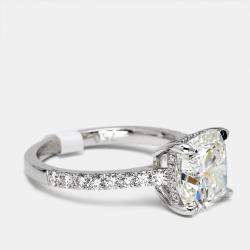 Pre Owned 3.4 cts Cushion and Round Lab Grown Diamond 18k White Gold Ring Size 53