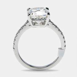 Pre Owned 3.4 cts Cushion and Round Lab Grown Diamond 18k White Gold Ring Size 53