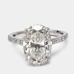 Pre Owned 5.3 cts Oval and Round Lab Grown Diamond 18k White Gold Ring Size 53