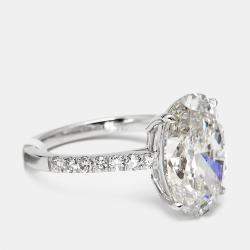 Pre Owned 5.3 cts Oval and Round Lab Grown Diamond 18k White Gold Ring Size 53
