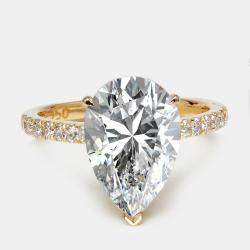 Pre Owned 4.3 cts Pear and Round Lab Grown Diamond 18k Yellow Gold Ring Size 53