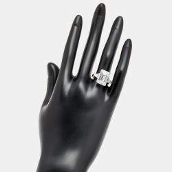 Pre Owned 10.00 cts Emerald Cut and Trapezoid Lab Grown Diamond 18k White Gold Ring Size 53