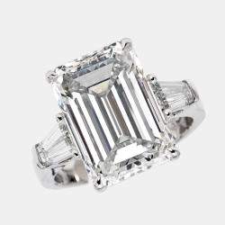 Pre Owned 10.00 cts Emerald Cut and Trapezoid Lab Grown Diamond 18k White Gold Ring Size 53