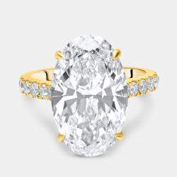 Pre Owned 8.5 cts Oval and Round Lab Grown Diamond 18k Yellow Gold Ring Size 54