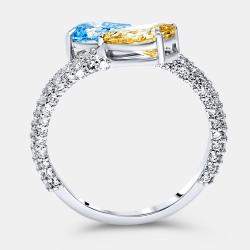 Pre Owned 3 cts Fancy Color Pear and Round Lab Grown Diamond 18k White Gold Ring Size 54