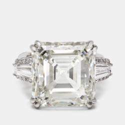 Pre Owned 23.2 cts Asscher, Trapezoid and Round Lab Grown Diamond 18k White Gold Ring Size 54