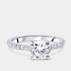 Pre Owned 1.8 cts Cushion and Round Lab Grown Diamond 18k White Gold Ring Size 54