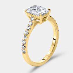 Pre Owned 1.98 cts Radiant and Round Lab Grown Diamond 18k Yellow Gold Ring Size 54