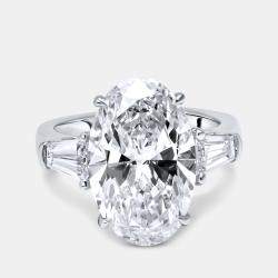 Pre Owned 8 cts Oval and Trapezoid Lab Grown Diamond 18k White Gold Ring Size 54