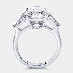 Pre Owned 8 cts Oval and Trapezoid Lab Grown Diamond 18k White Gold Ring Size 54