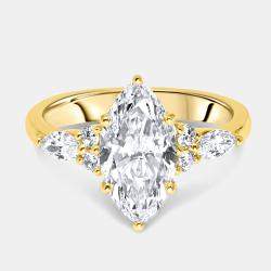 Pre Owned 2.3 cts Marquise and Round 18k Yellow Gold Lab Grown Diamonds Ring Size 54