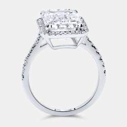Pre Owned 7.59 cts Emerald Cut and Round Lab Grown Diamond 18k White Gold Ring Size 54