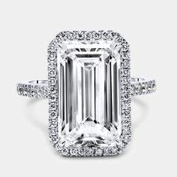 Pre Owned 7.59 cts Emerald Cut and Round Lab Grown Diamond 18k White Gold Ring Size 54