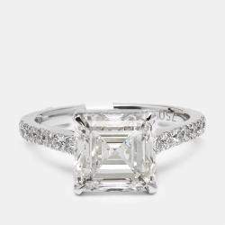 Pre Owned 3.3 cts Princess and Round Lab Grown Diamond 18k White Gold Ring Size 54