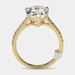 Pre Owned 4.3 cts Pear and Round Lab Grown Diamond 18k Yellow Gold Ring Size 54