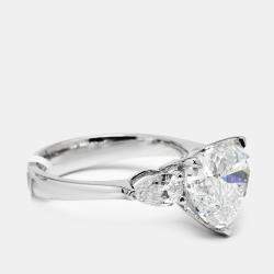 Pre Owned 4.5 cts Heart and Pear Lab Grown Diamond 18k White Gold Ring Size 54