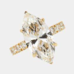 Pre Owned 5.80 cts Marquise Cut Lab Grown Diamond 18k Yellow Gold Ring Size 52