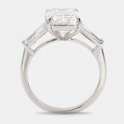 Pre Owned 6.1 cts Emerald Cut Lab Grown Diamond 18k White Gold Ring Size 52