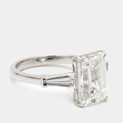 Pre Owned 6.1 cts Emerald Cut Lab Grown Diamond 18k White Gold Ring Size 52