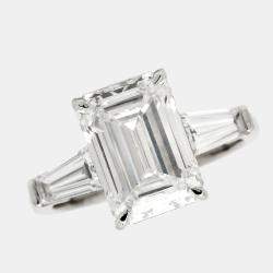 Pre Owned 6.1 cts Emerald Cut Lab Grown Diamond 18k White Gold Ring Size 52