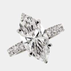 Pre Owned 5.9 cts Marquise Cut Lab Grown Diamond 18k White Gold Ring Size 52