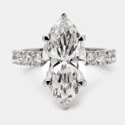 Pre Owned 5.9 cts Marquise Cut Lab Grown Diamond 18k White Gold Ring Size 52
