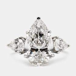 Pre Owned 6.1 cts Pear Cut Lab Grown Diamond 18k White Gold Ring Size 52