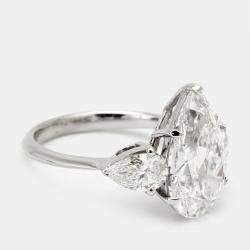 Pre Owned 6.1 cts Pear Cut Lab Grown Diamond 18k White Gold Ring Size 52