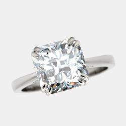 Pre Owned 5 cts Cushion Cut Lab Grown Diamond 18k White Gold Ring Size 52