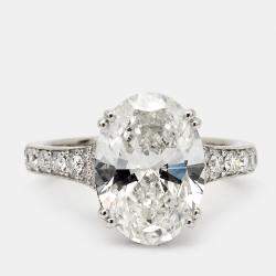 Pre Owned 5.9 cts Oval Cut Lab Grown Diamond 18k White Gold Ring Size 52