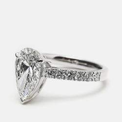Pre Owned 3.50 cts Pear Brilliant Round 18k White Gold Lab Grown Diamonds Ring Size 52