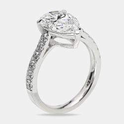 Pre Owned 3.50 cts Pear Brilliant Round 18k White Gold Lab Grown Diamonds Ring Size 51