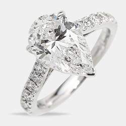 Pre Owned 3.50 cts Pear Brilliant Round 18k White Gold Lab Grown Diamonds Ring Size 51