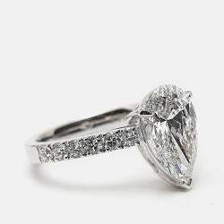 Pre Owned 3.50 cts Pear Brilliant Round 18k White Gold Lab Grown Diamonds Ring Size 53