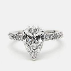 Pre Owned 3.50 cts Pear Brilliant Round 18k White Gold Lab Grown Diamonds Ring Size 53
