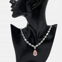 Pre Owned 66.09 Cts Pink Pear 18K White Gold Lab Grown Diamonds Necklace