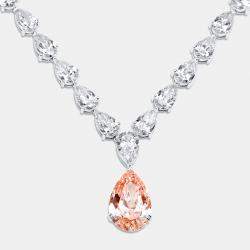 Pre Owned 66.09 Cts Pink Pear 18K White Gold Lab Grown Diamonds Necklace