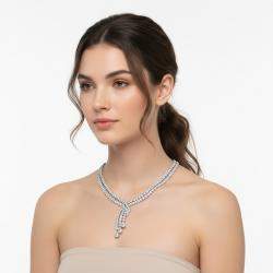 مملوكة مسبقًا قلادة ذهب أبيض عيار 18 مرصعة بألماس مختبرية بوزن 42.8 قيراط بأشكال كمثرى وماركيز ودائرية