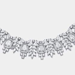 Pre Owned 55.46 Cts Marquise Round Emerald 18K White Gold Lab Grown Diamonds Necklace Set