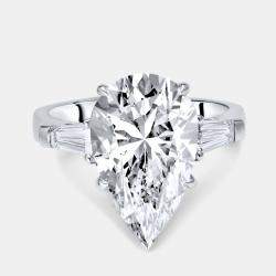 Pre Owned 5.50 cts Pear Brilliant and Trapezoid Lab Grown Diamonds 18k White Gold Ring Size 51