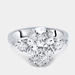 Pre Owned 4.00 cts Oval Brilliant and Pear Lab Grown Diamonds 18k White Gold Ring Size 53